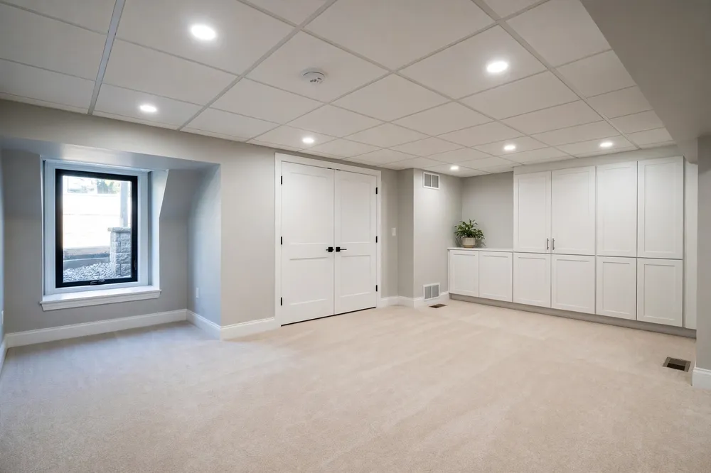Basement after storm flood restoration — the fixed result
