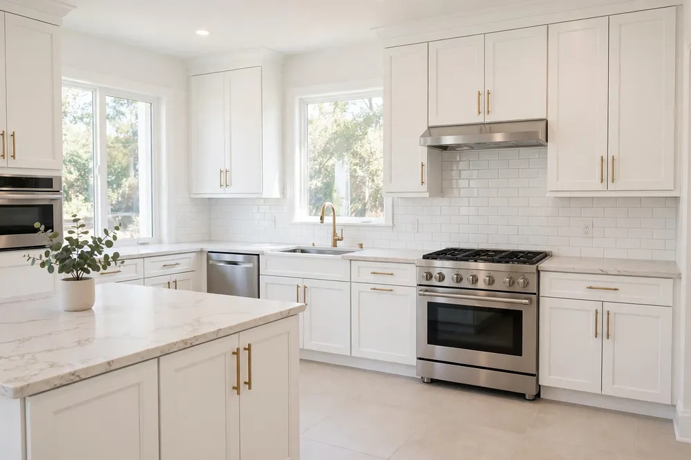 Kitchen after storm flood restoration — the fixed result