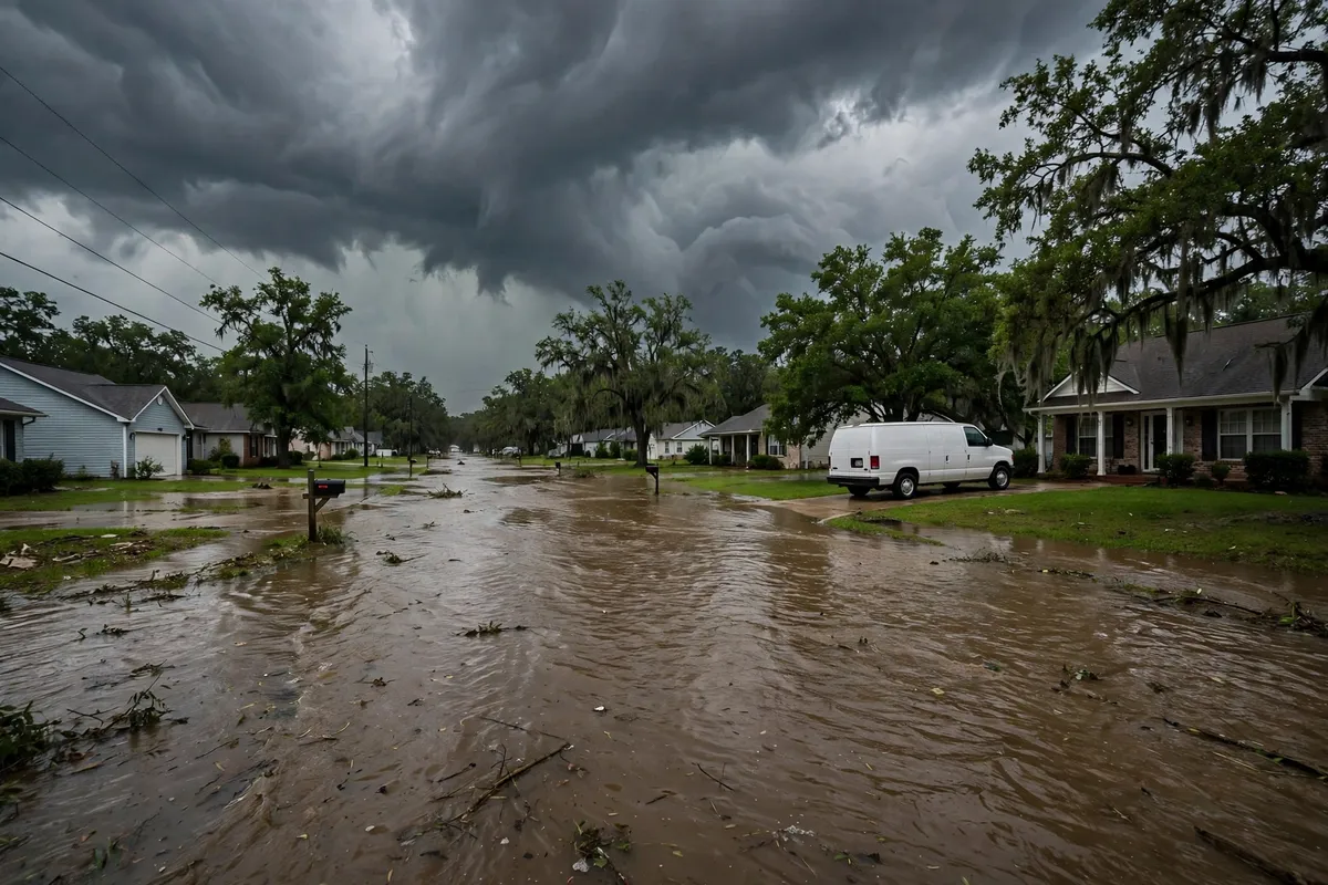 Emergency Tornado & Storm Flood Water Damage Restoration Alabama — storm flooding on an Alabama street