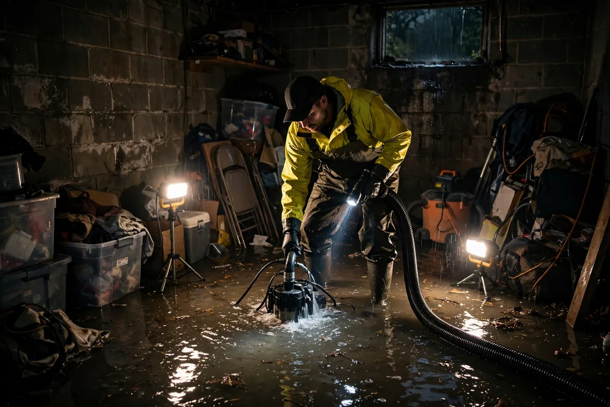 Emergency Tornado & Storm Flood Water Damage Restoration Aliceville, AL — night water extraction with pumps and work lights