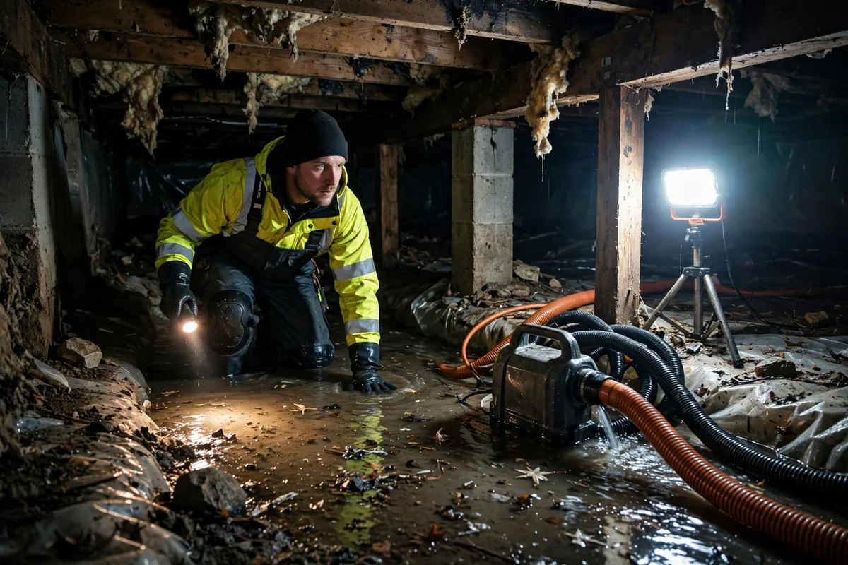 Emergency Tornado & Storm Flood Water Damage Restoration Arab, AL — night water extraction with pumps and work lights