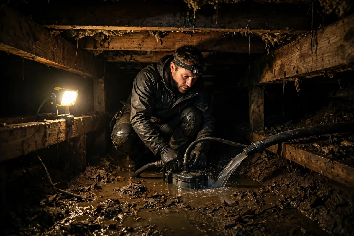 Emergency Tornado & Storm Flood Water Damage Restoration Auburn, AL — night water extraction with pumps and work lights