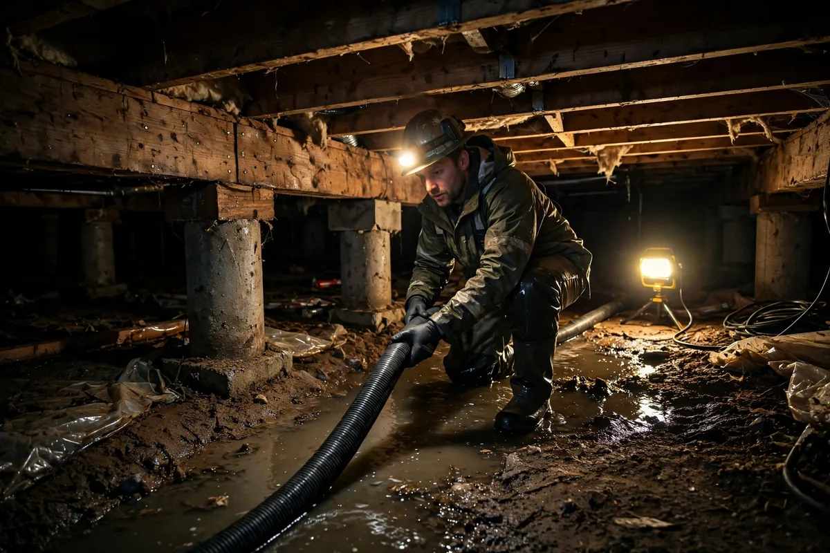 Emergency Tornado & Storm Flood Water Damage Restoration Auburn University, AL — night water extraction with pumps and work lights