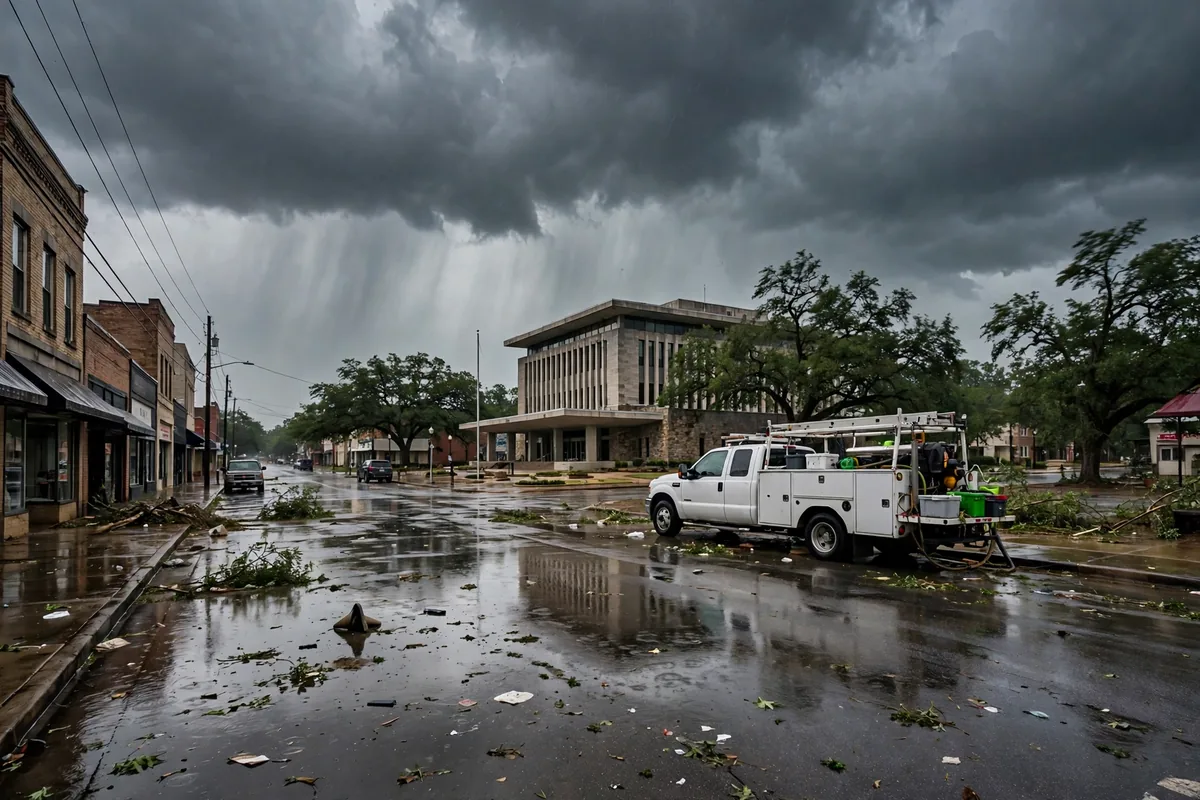 Tornado & Storm Flood Water Damage Restoration Cullman County, AL — storm clouds over a county town after a storm