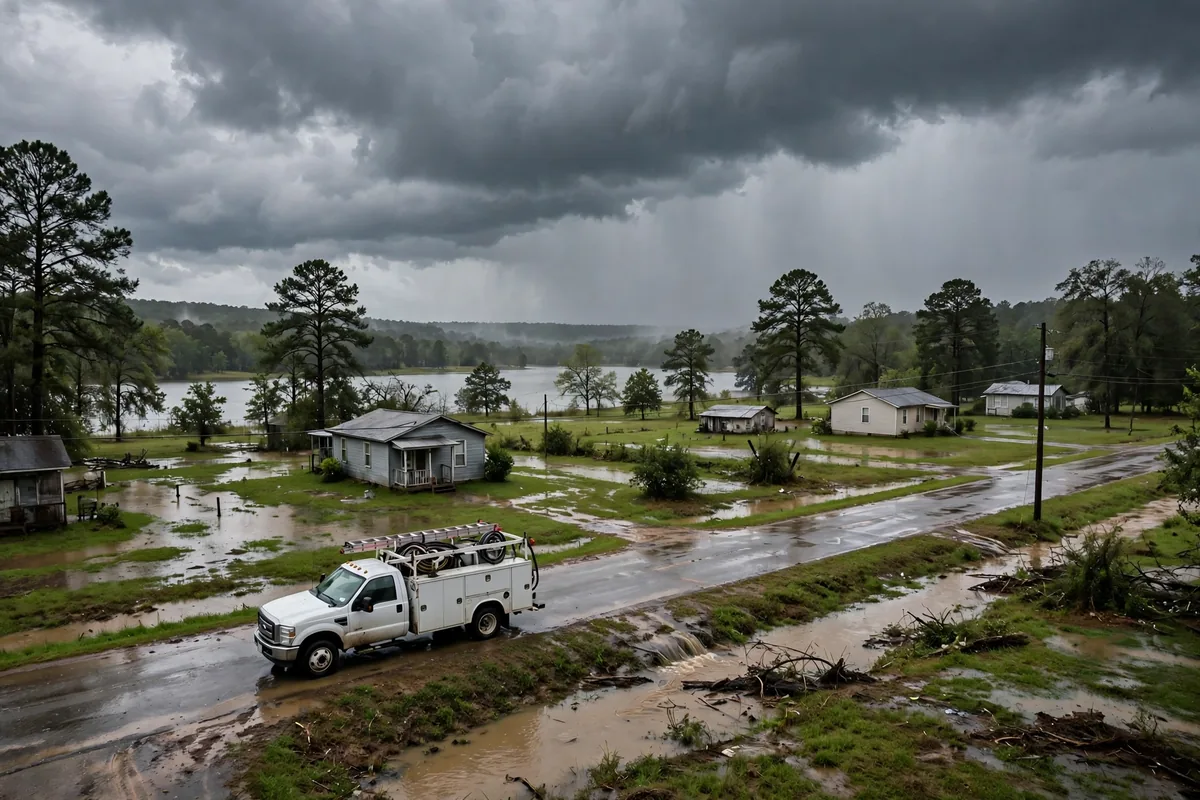 Tornado & Storm Flood Water Damage Restoration St. Clair County, AL — storm clouds over a county town after a storm