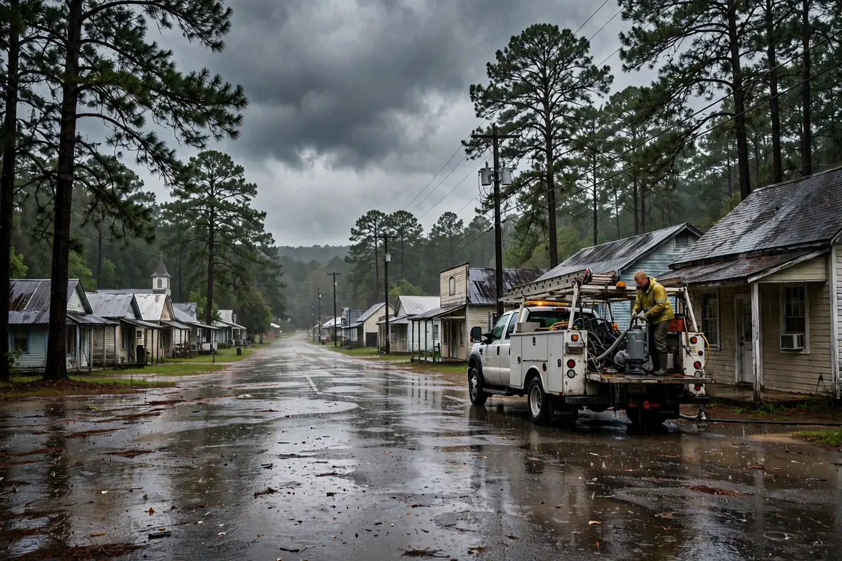 Tornado & Storm Flood Water Damage Restoration Winston County, AL — storm clouds over a county town after a storm